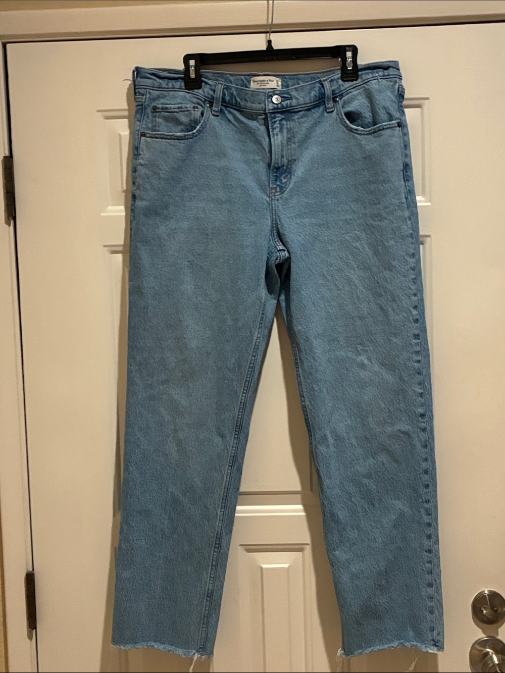 Abercrombie & Fitch  90’s straight mid rise light wash raw hem jeans
